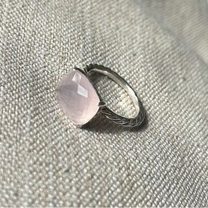 David Yurman 925 Sterling Silver and Rose Quartz Solitaire Ring